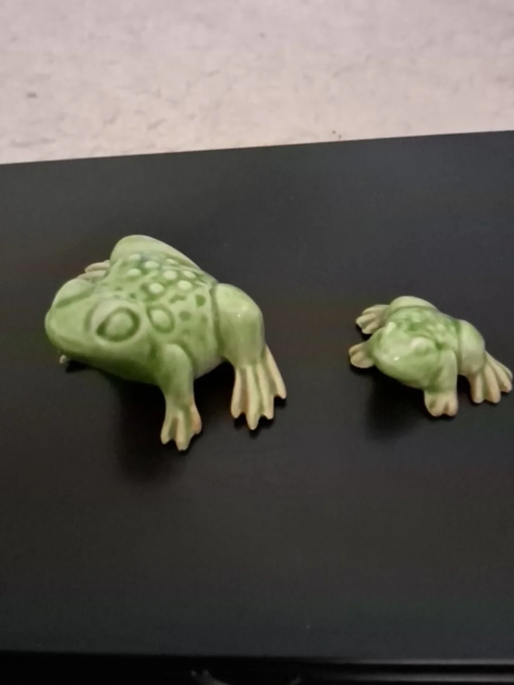 Charming Two Vintage Ceramic Green Frog Figurines, Mini Me
